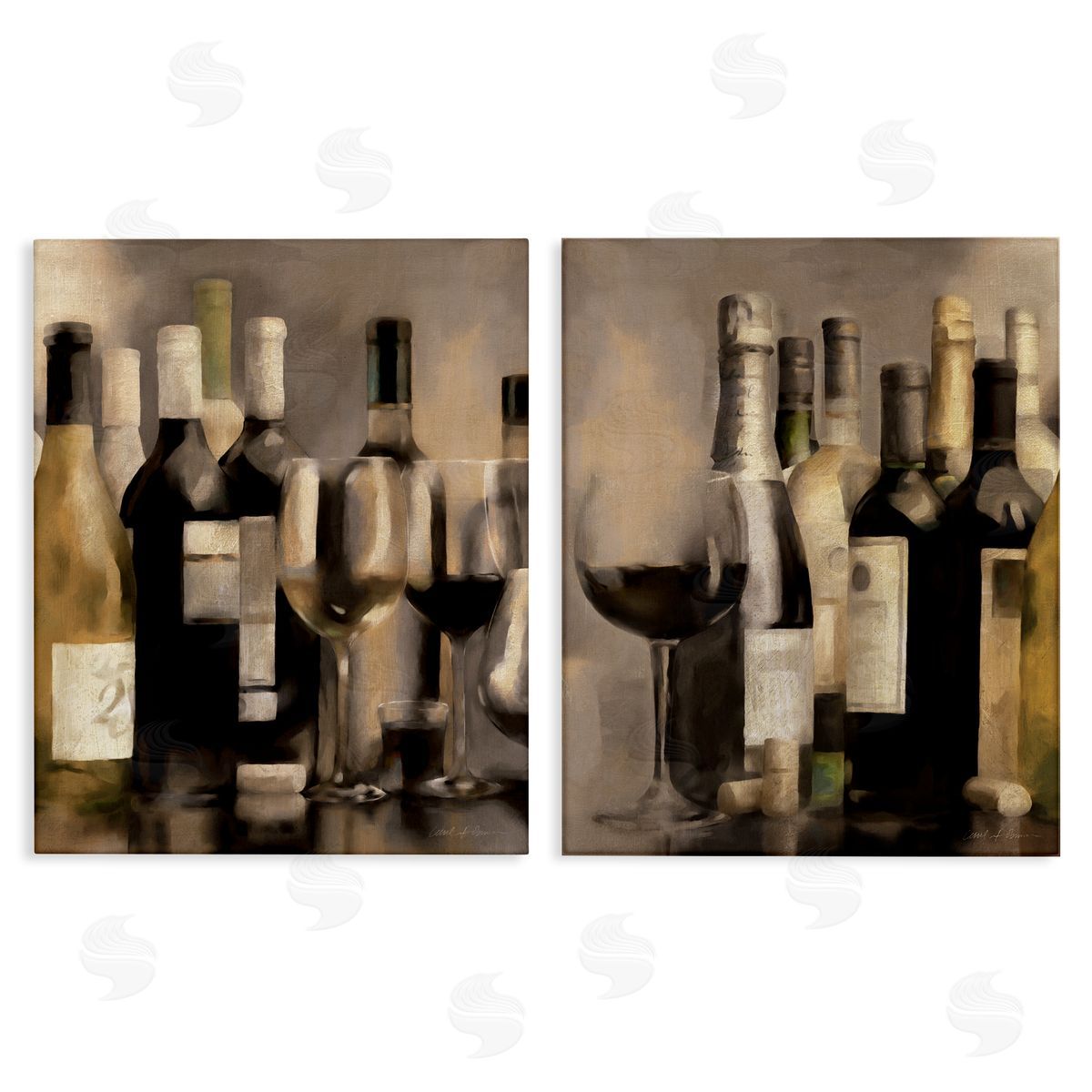 Kitchen Wine Bottles Setup Canvas Wall Art, Home Decor by Carol Robinson