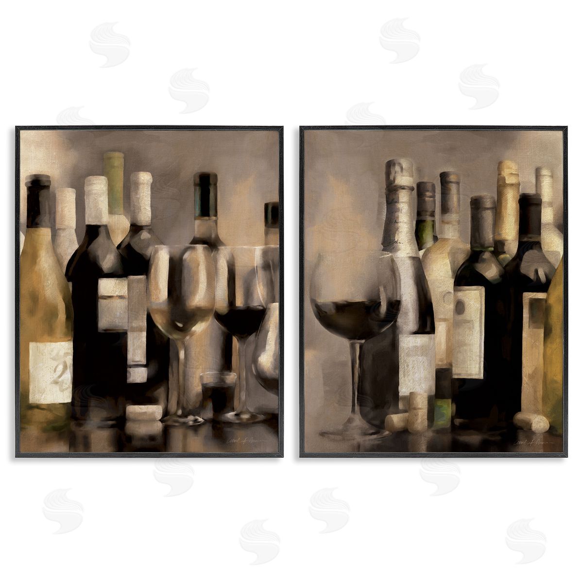Kitchen Wine Bottles Setup Black Frame Print Wall Art, Home Decor by Carol Robinson