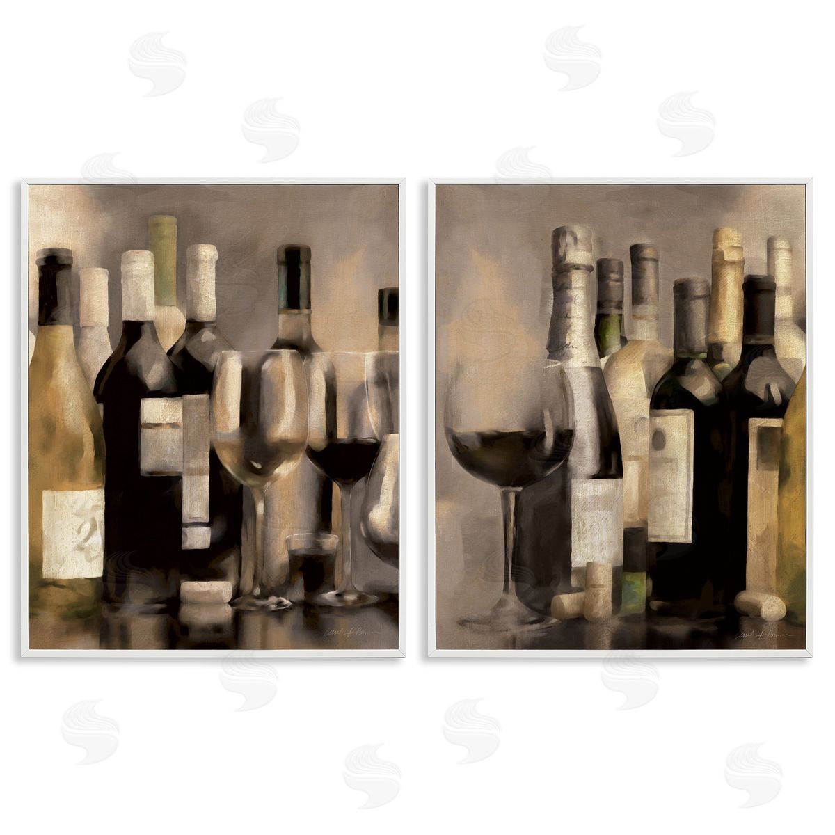 Kitchen Wine Bottles Setup White Frame Print Wall Art, Home Decor by Carol Robinson