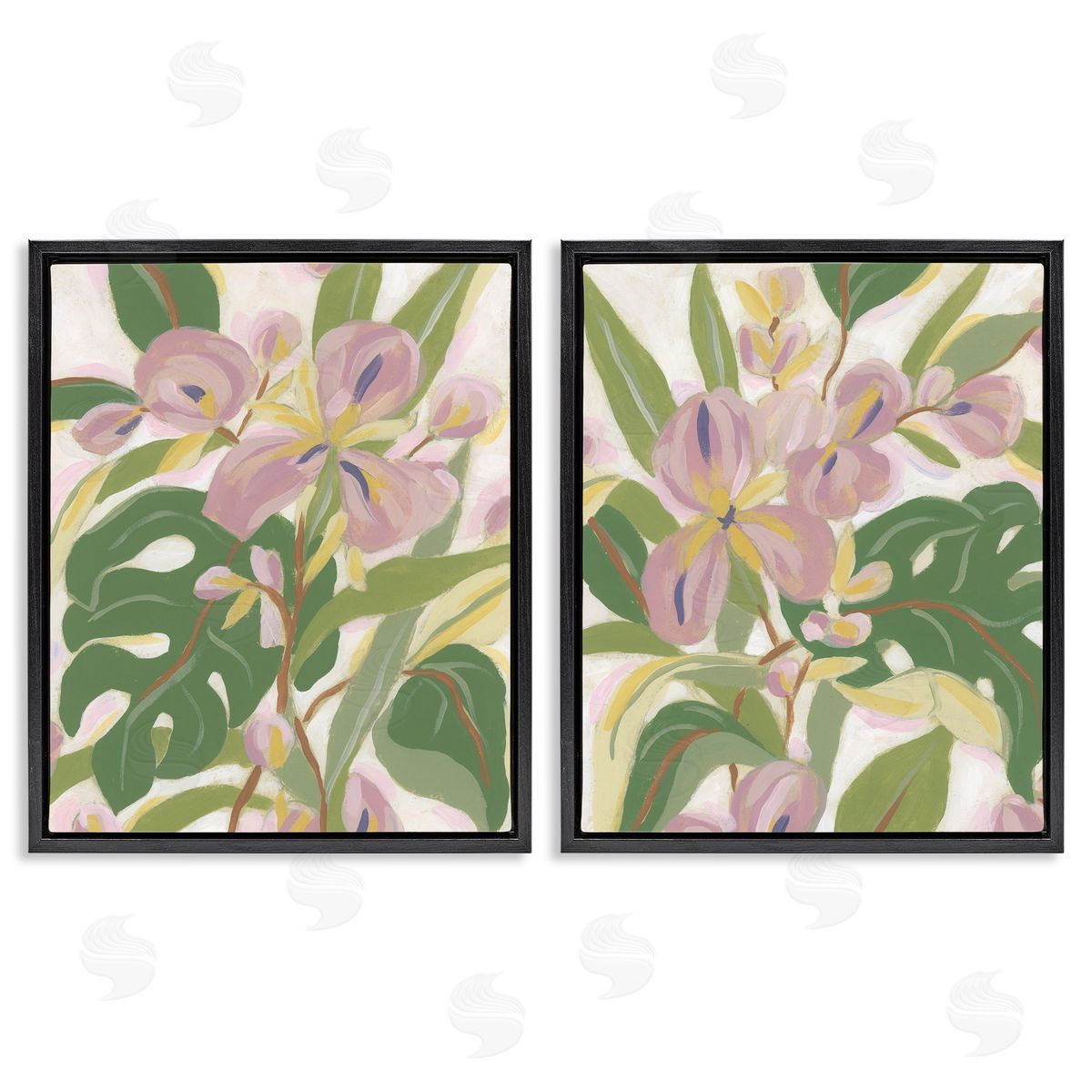 Tropical Irises Abstraction Black Floating Frame Canvas Wall Art, Home Decor by June Erica Vess