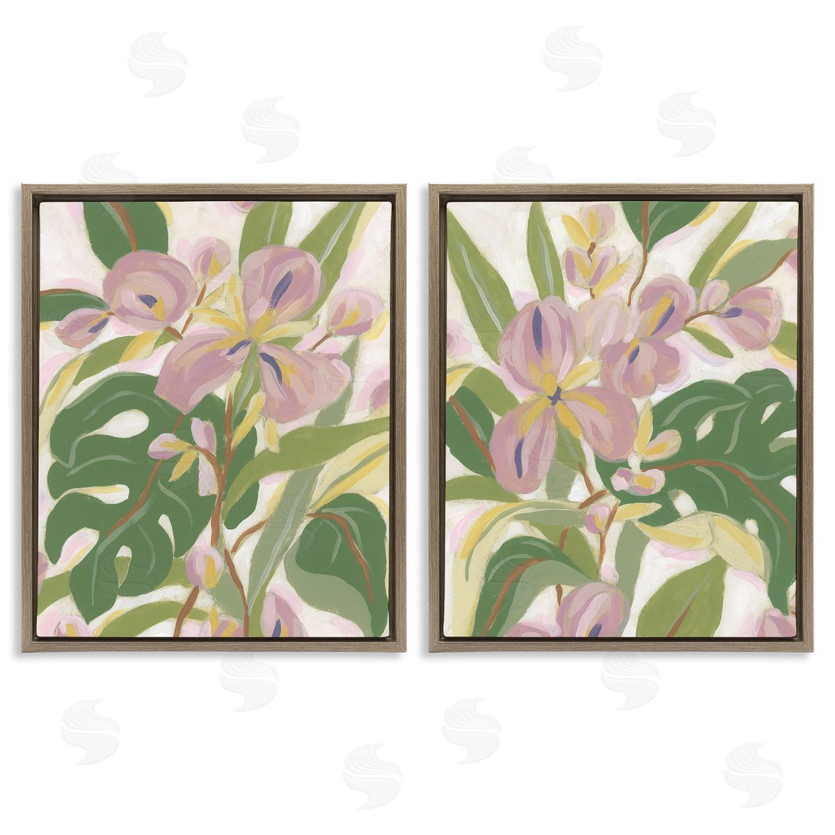 Tropical Irises Abstraction Brown Floating Frame Canvas Wall Art, Home Decor by June Erica Vess