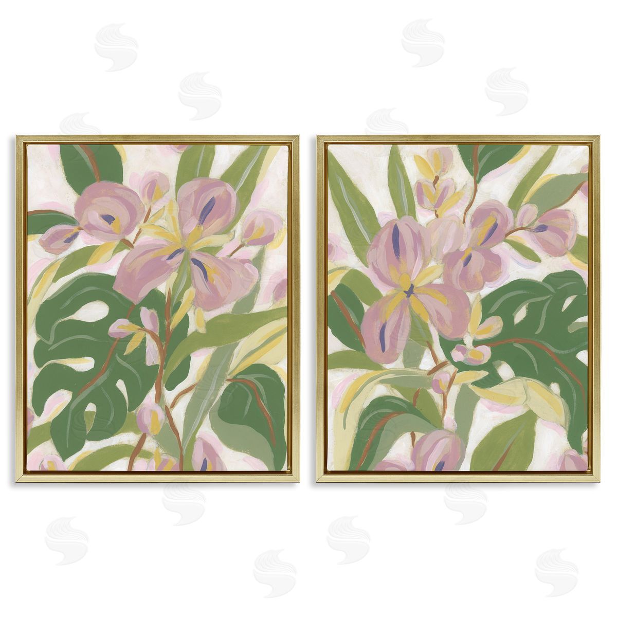 Tropical Irises Abstraction Gold Floating Frame Canvas Wall Art, Home Decor by June Erica Vess