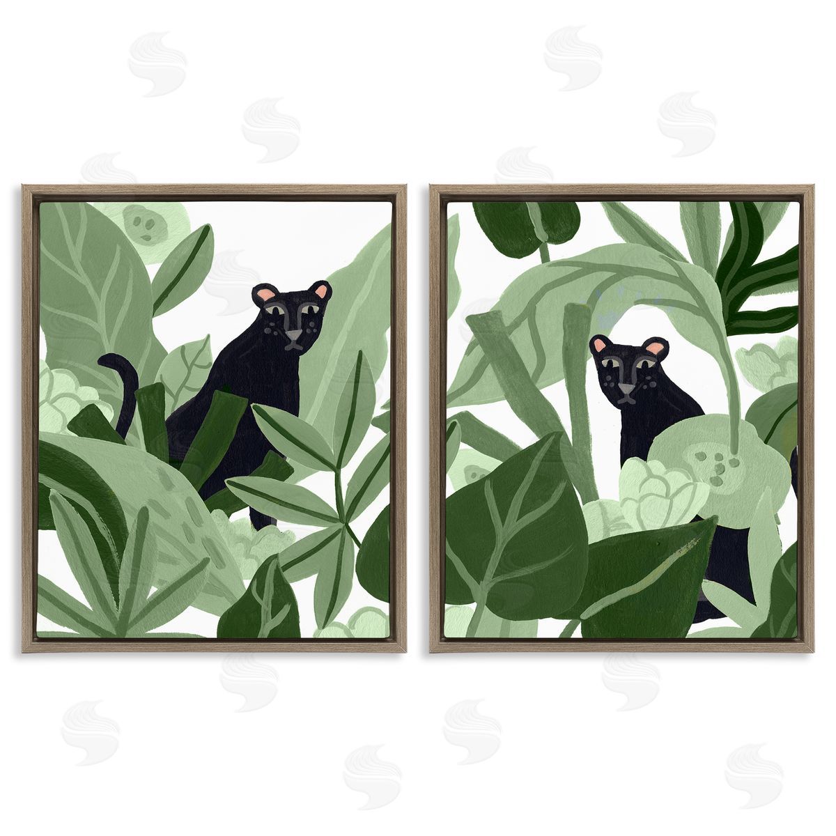 Panthers Among Tropics Brown Floating Frame Canvas Wall Art, Home Decor by June Erica Vess