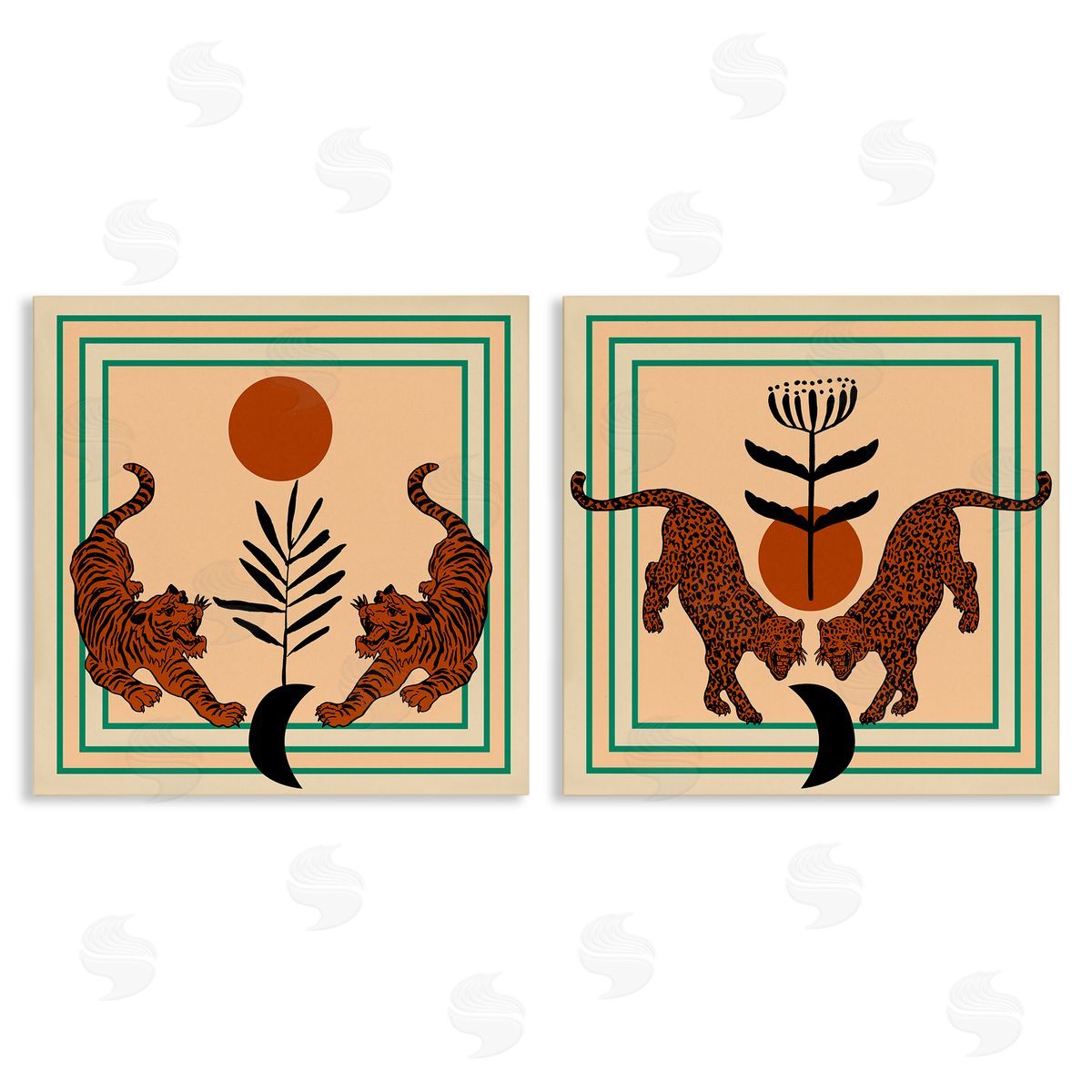 Boho Symmetrical Wild Cats Canvas Wall Art, Home Decor by Melissa Wang