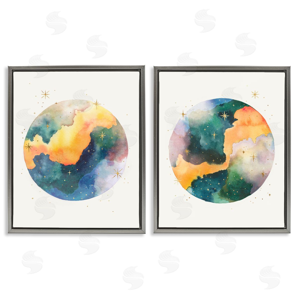 Outer Space Round Galaxies Grey Floating Frame Canvas Wall Art, Home Decor by Grace Popp
