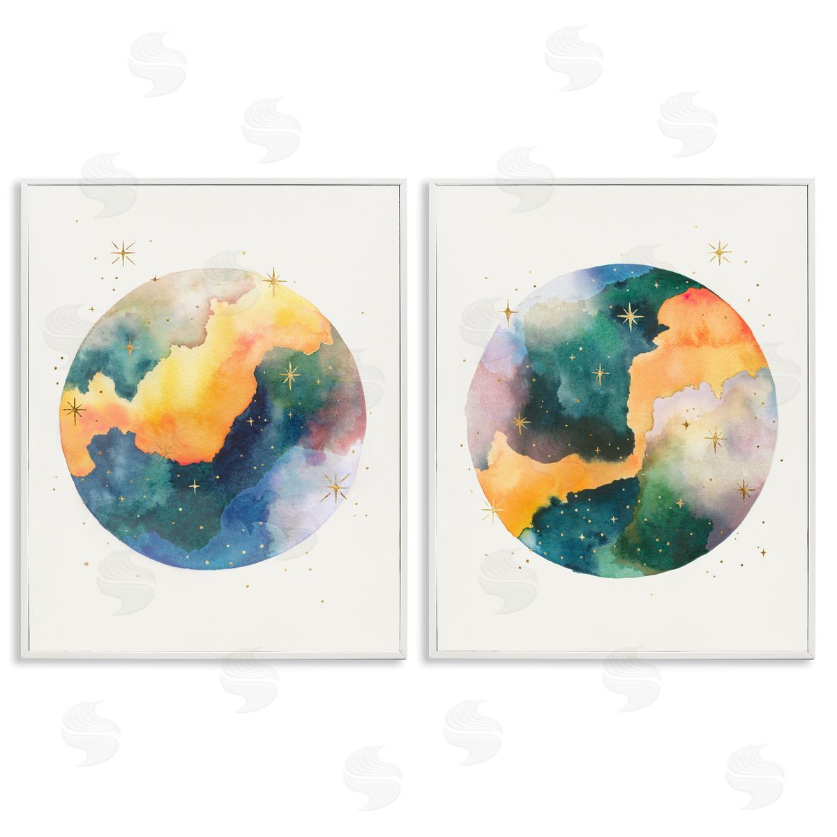 Outer Space Round Galaxies White Frame Print Wall Art, Home Decor by Grace Popp