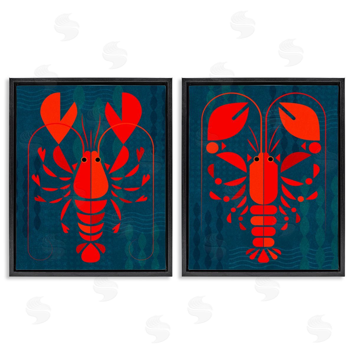 Bold Red Lobsters Black Floating Frame Canvas Wall Art, Home Decor by Victoria Barnes
