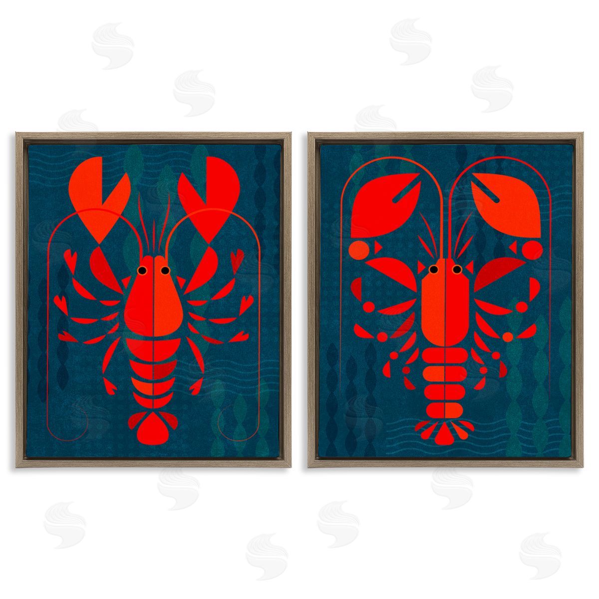 Bold Red Lobsters Brown Floating Frame Canvas Wall Art, Home Decor by Victoria Barnes