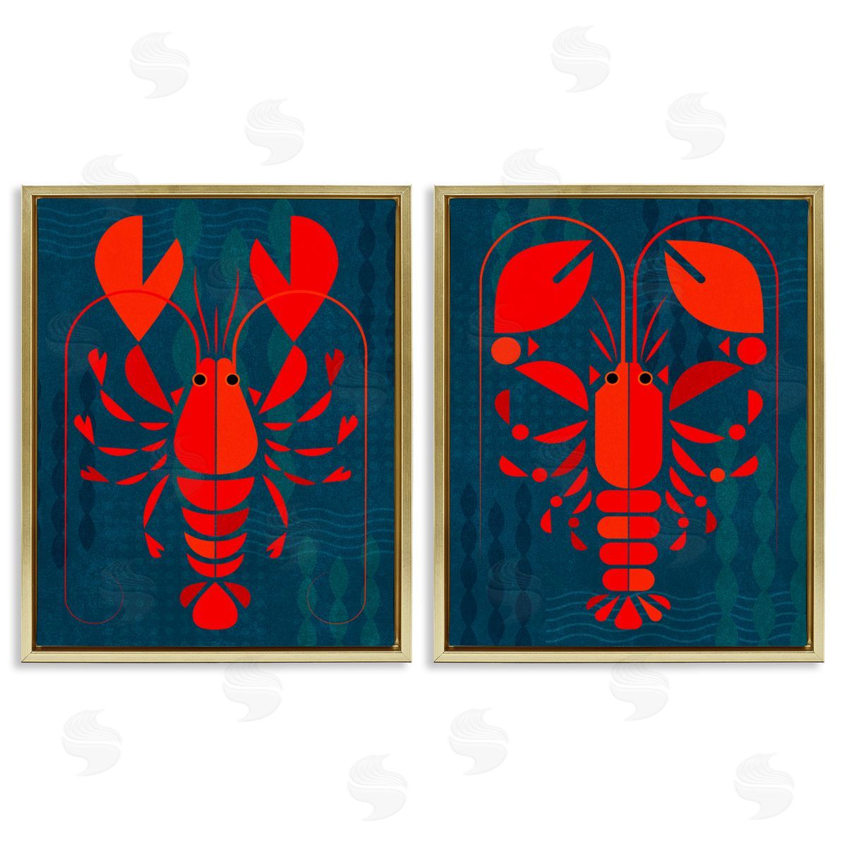 Bold Red Lobsters Gold Floating Frame Canvas Wall Art, Home Decor by Victoria Barnes