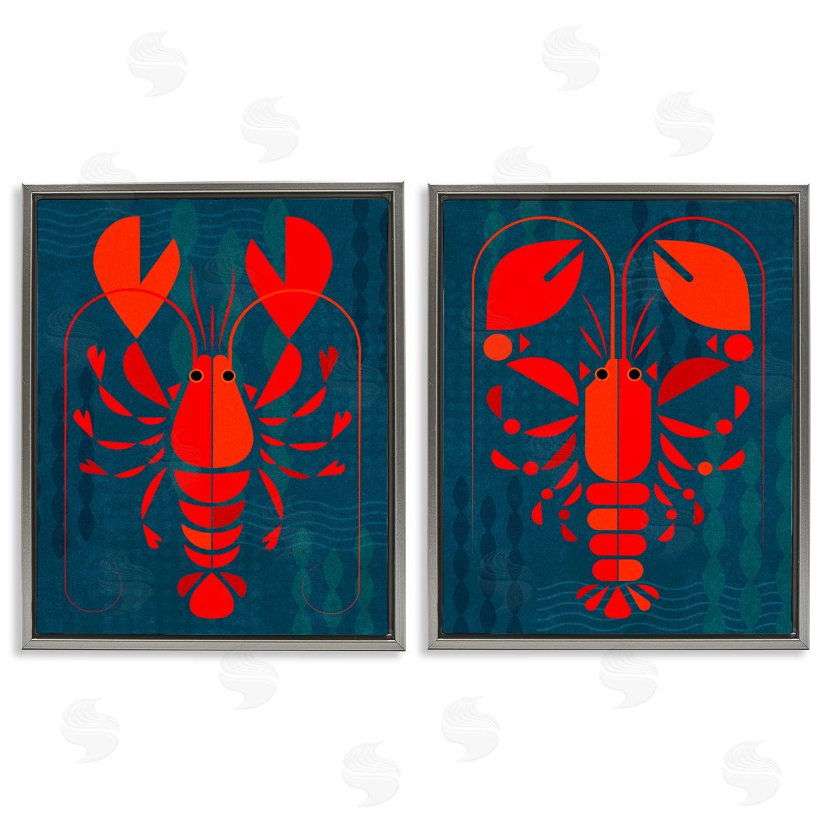 Bold Red Lobsters Grey Floating Frame Canvas Wall Art, Home Decor by Victoria Barnes