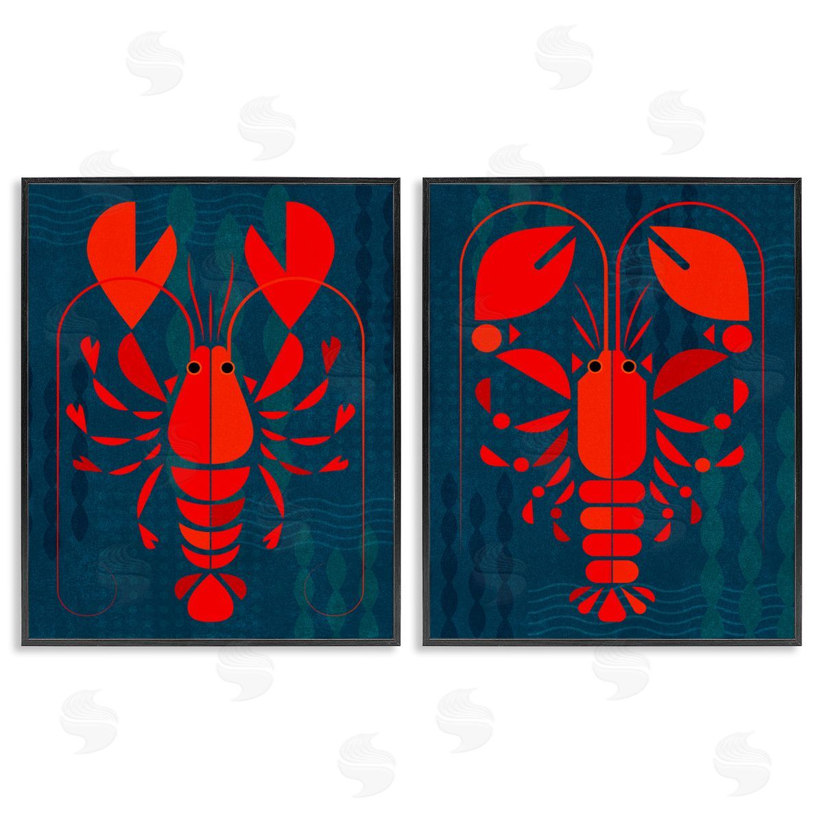 Bold Red Lobsters Black Frame Print Wall Art, Home Decor by Victoria Barnes