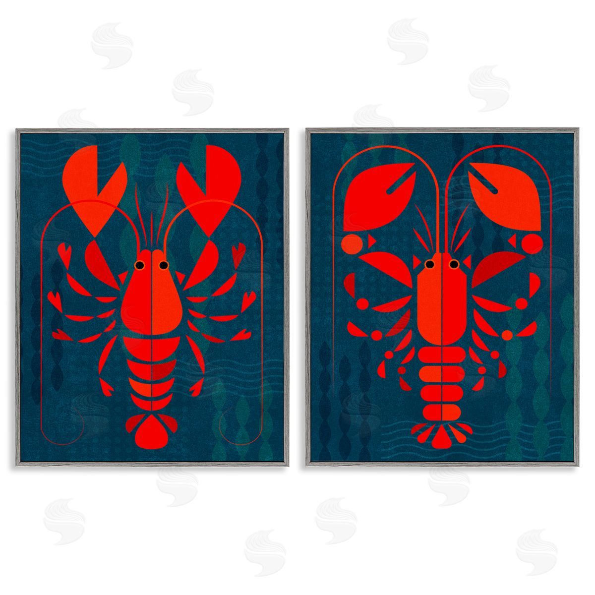 Bold Red Lobsters Grey Frame Print Wall Art, Home Decor by Victoria Barnes