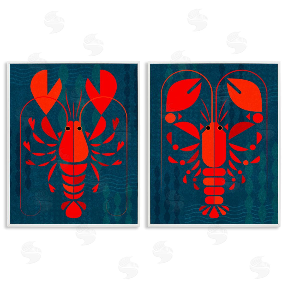 Bold Red Lobsters White Frame Print Wall Art, Home Decor by Victoria Barnes