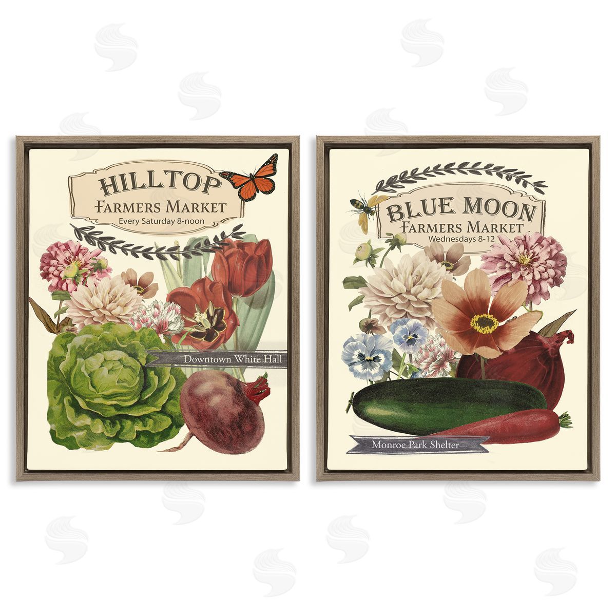 Vintage Farmers Markets Brown Floating Frame Canvas Wall Art, Home Decor by Vision Studio