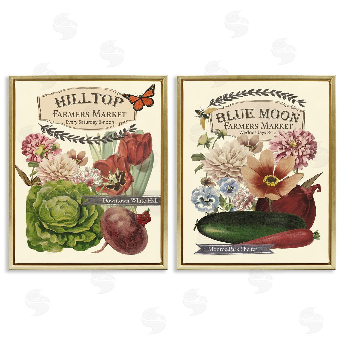 Vintage Farmers Markets Gold Floating Frame Canvas Wall Art, Home Decor by Vision Studio