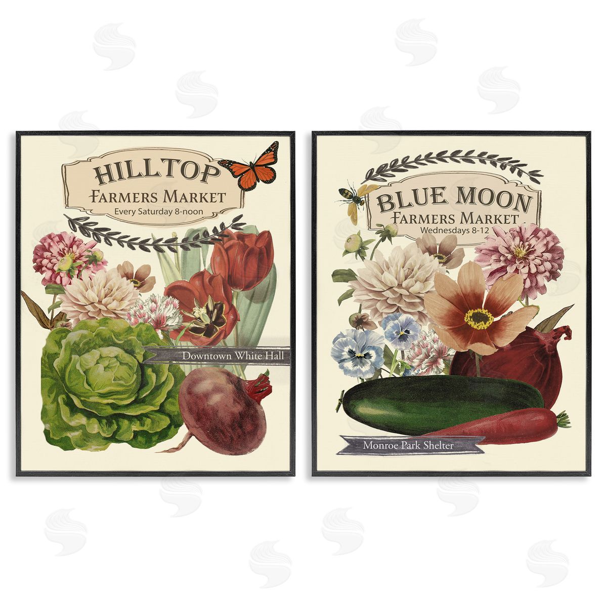 Vintage Farmers Markets Black Frame Print Wall Art, Home Decor by Vision Studio