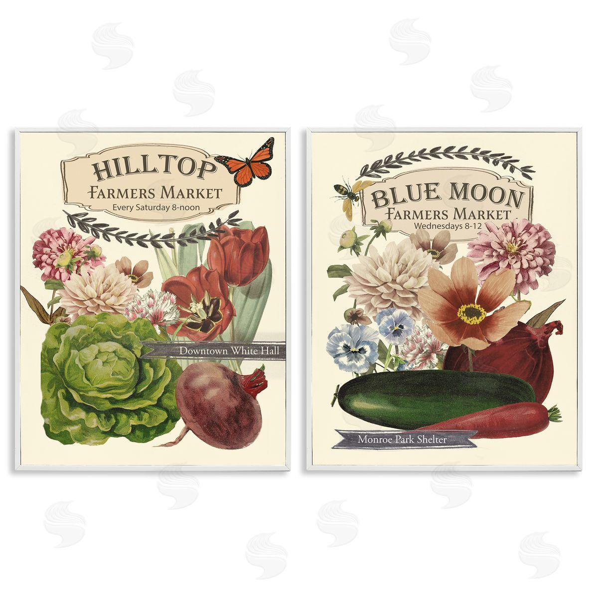 Vintage Farmers Markets White Frame Print Wall Art, Home Decor by Vision Studio