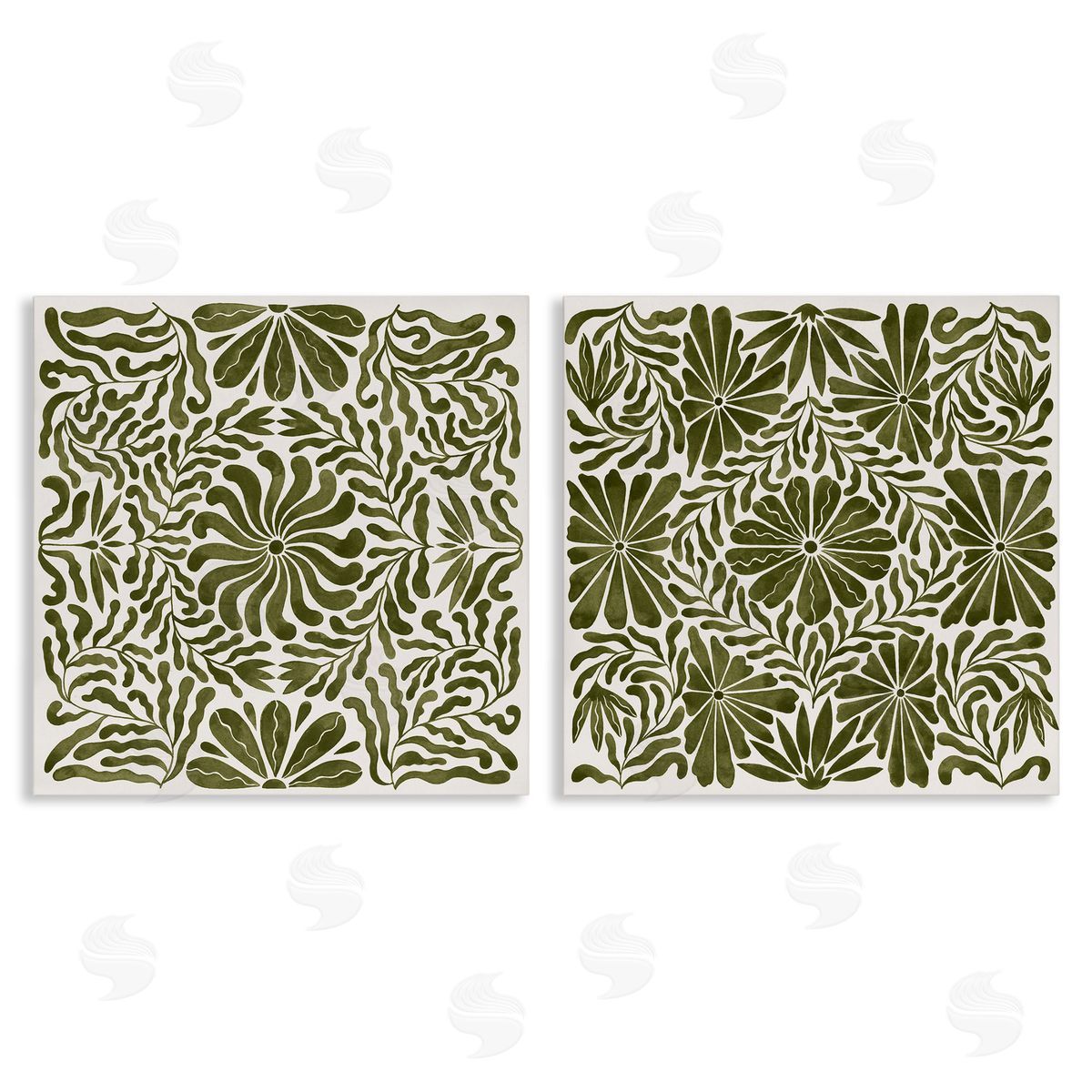 Patterned Wavy Flowers Canvas Wall Art, Home Decor by Grace Popp