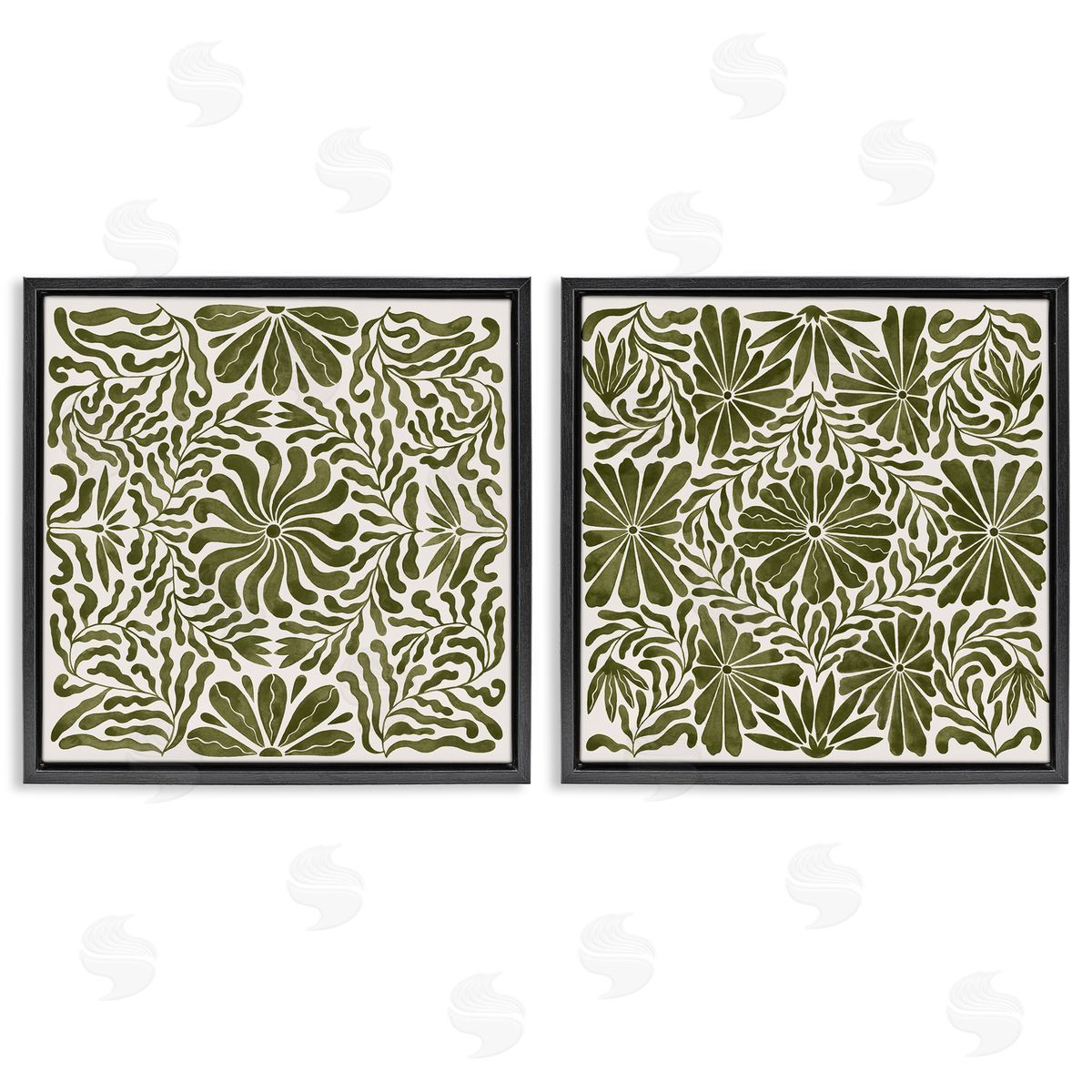 Patterned Wavy Flowers Black Floating Frame Canvas Wall Art, Home Decor by Grace Popp