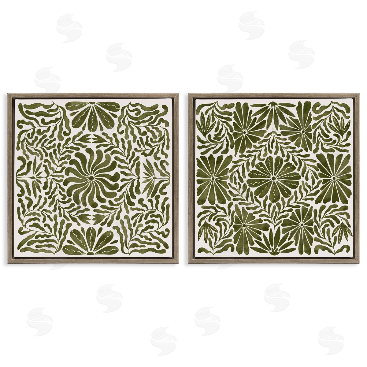 Patterned Wavy Flowers Brown Floating Frame Canvas Wall Art, Home Decor by Grace Popp