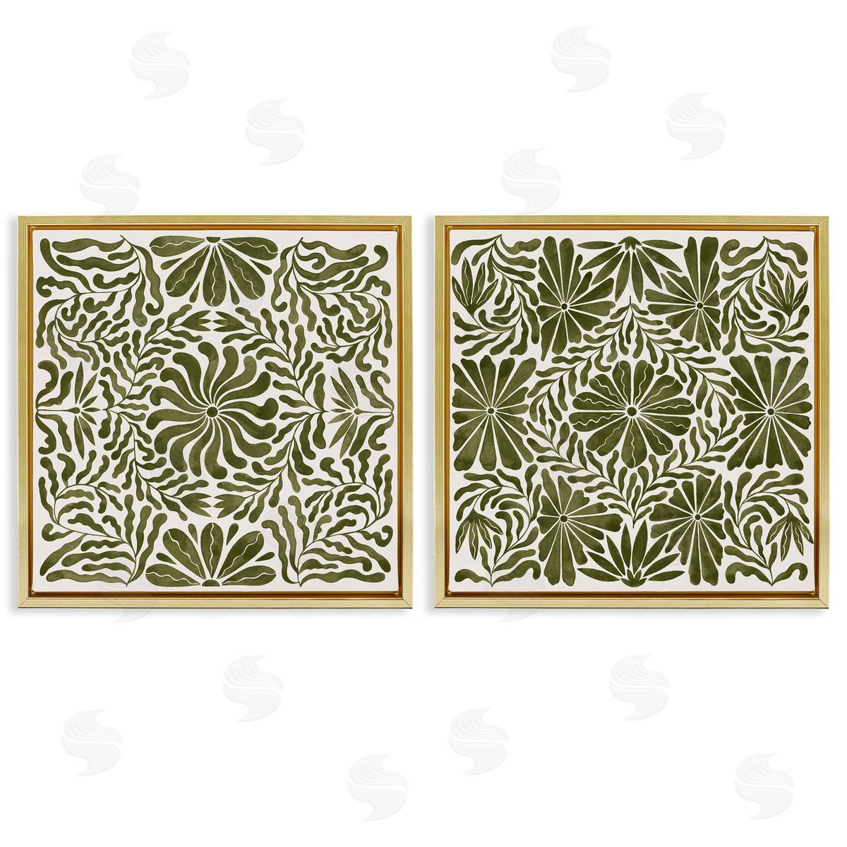 Patterned Wavy Flowers Gold Floating Frame Canvas Wall Art, Home Decor by Grace Popp
