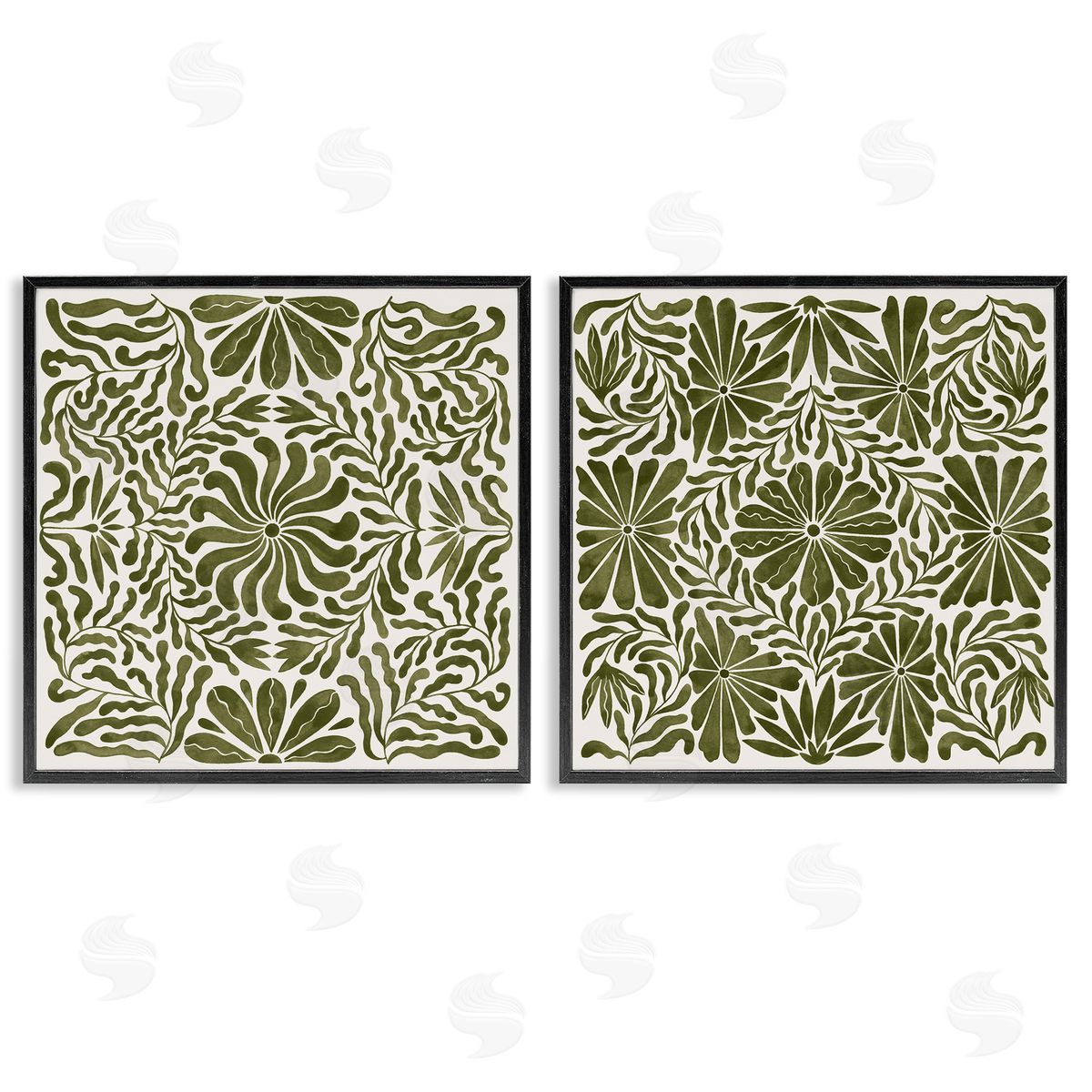 Patterned Wavy Flowers Black Frame Print Wall Art, Home Decor by Grace Popp