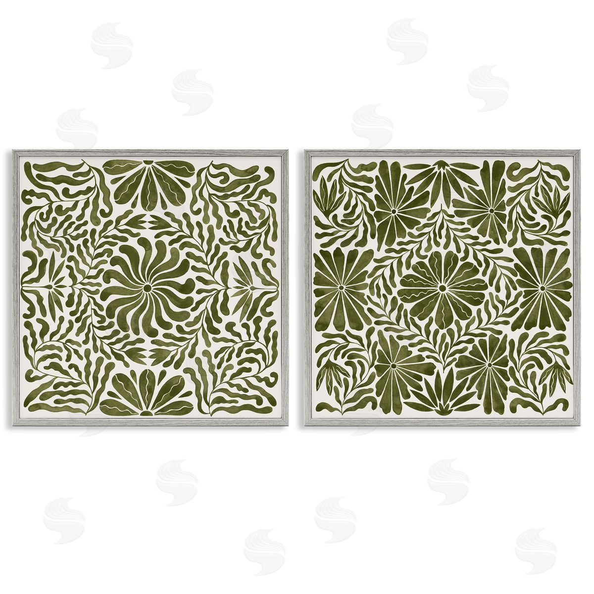 Patterned Wavy Flowers Grey Frame Print Wall Art, Home Decor by Grace Popp