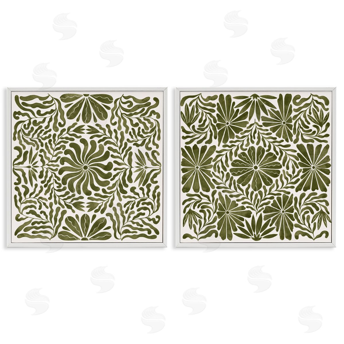 Patterned Wavy Flowers White Frame Print Wall Art, Home Decor by Grace Popp