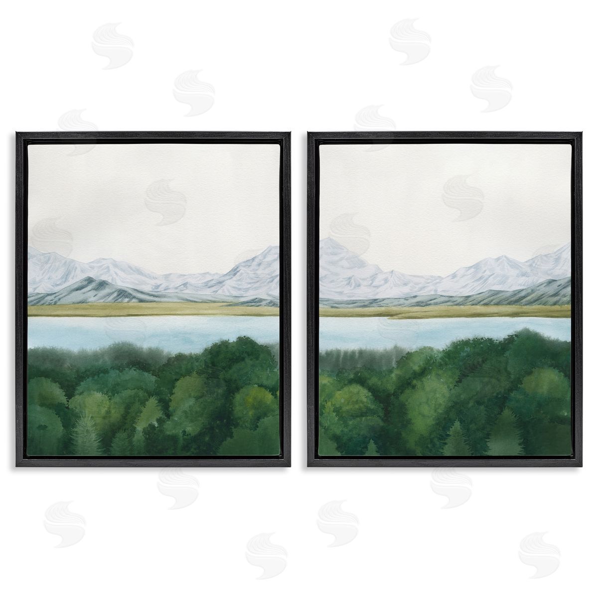 View Over Mountain Trees Black Floating Frame Canvas Wall Art, Home Decor by Grace Popp