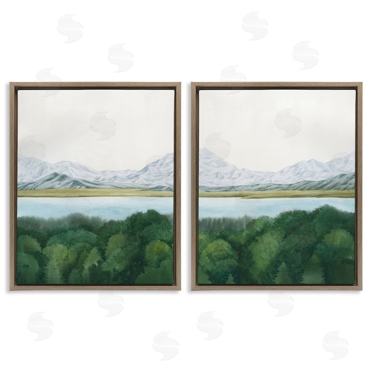 View Over Mountain Trees Brown Floating Frame Canvas Wall Art, Home Decor by Grace Popp