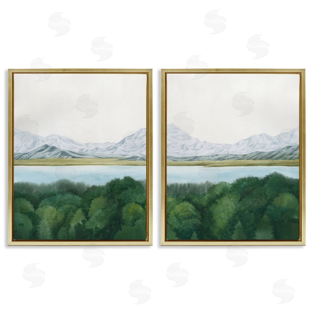 View Over Mountain Trees Gold Floating Frame Canvas Wall Art, Home Decor by Grace Popp