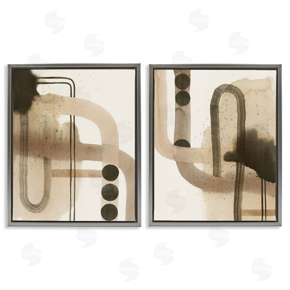 Midcentury Curved Arches Grey Floating Frame Canvas Wall Art, Home Decor by Grace Popp
