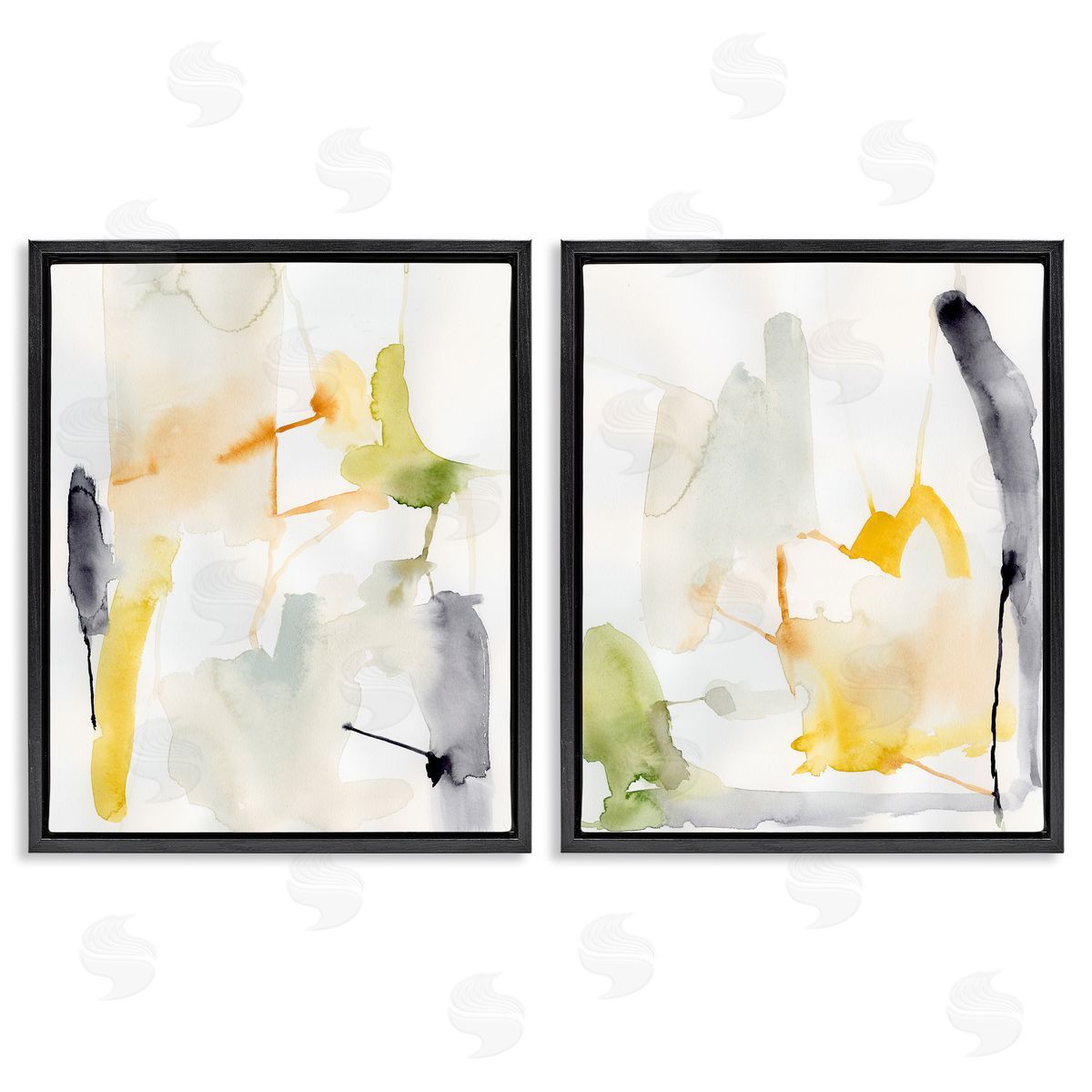 Watercolor Paint Drips Black Floating Frame Canvas Wall Art, Home Decor by Victoria Barnes