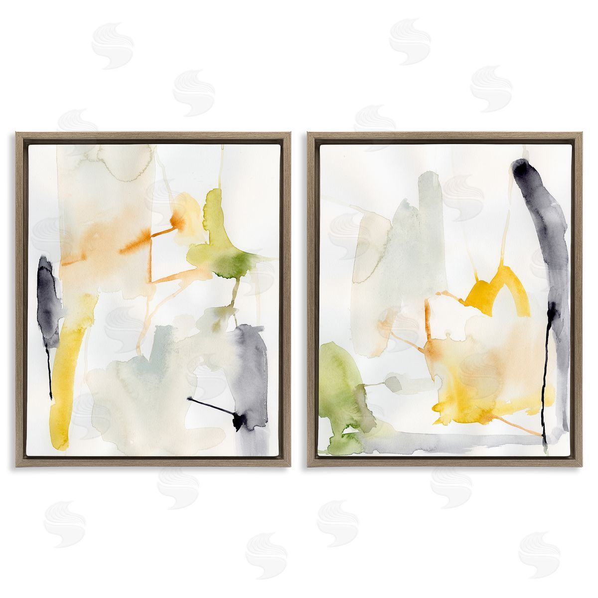 Watercolor Paint Drips Brown Floating Frame Canvas Wall Art, Home Decor by Victoria Barnes