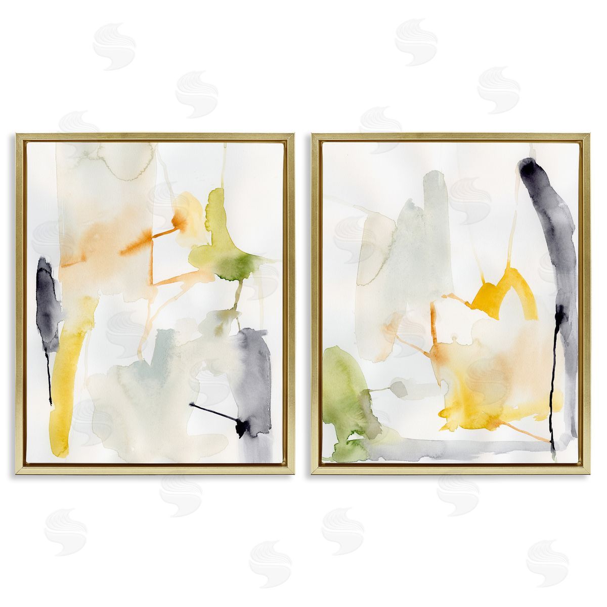 Watercolor Paint Drips Gold Floating Frame Canvas Wall Art, Home Decor by Victoria Barnes