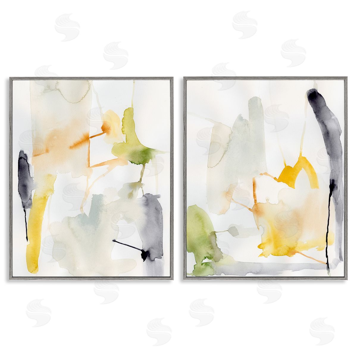 Watercolor Paint Drips Grey Frame Print Wall Art, Home Decor by Victoria Barnes