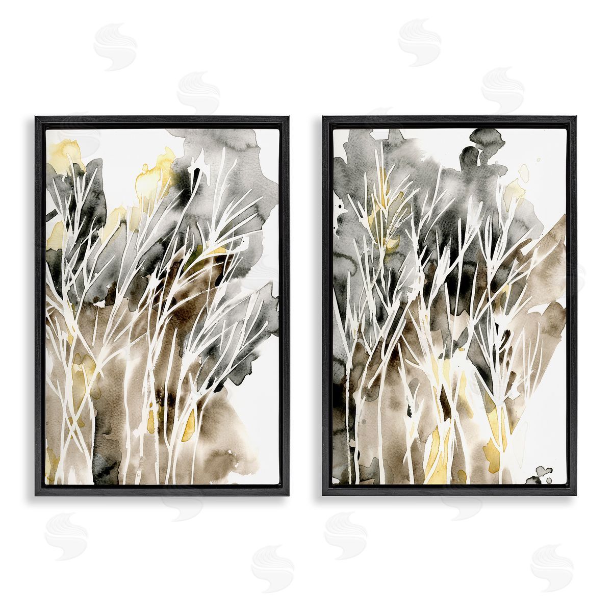 Watercolor Splash with Tendrils Black Floating Frame Canvas Wall Art, Home Decor by Regina Moore
