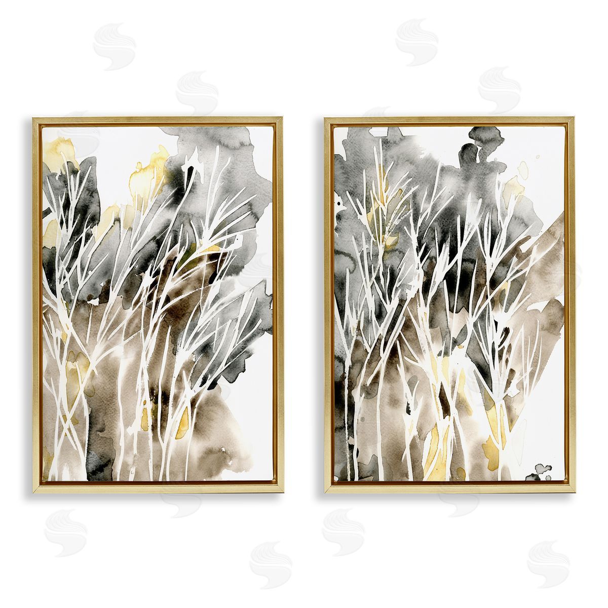 Watercolor Splash with Tendrils Gold Floating Frame Canvas Wall Art, Home Decor by Regina Moore
