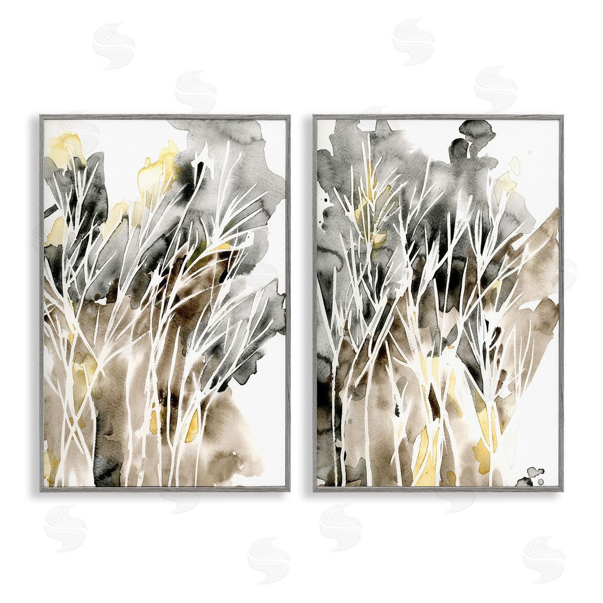 Watercolor Splash with Tendrils Grey Frame Print Wall Art, Home Decor by Regina Moore