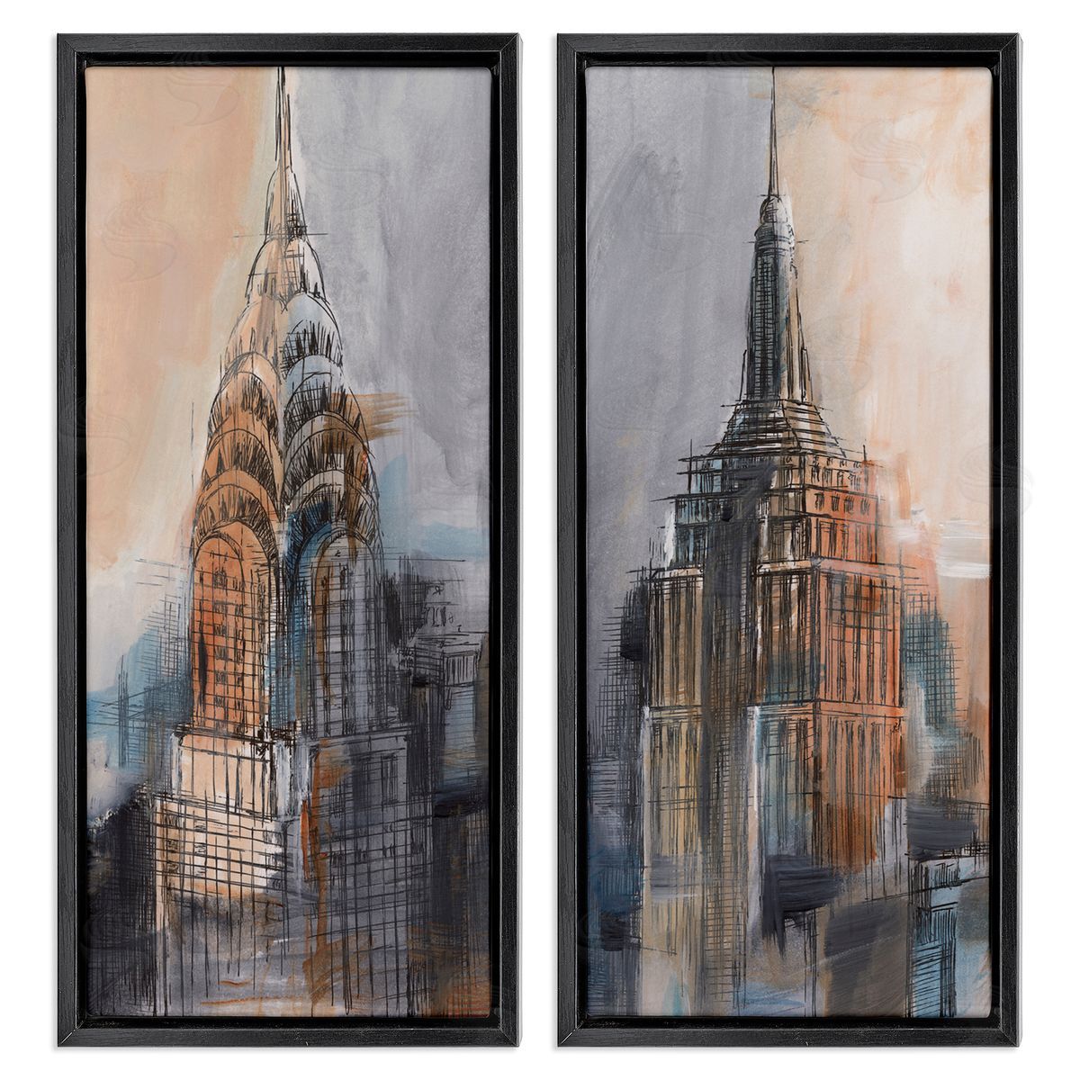 City Architecture Sketches Black Floating Frame Canvas Wall Art, Home Decor by Ethan Harper