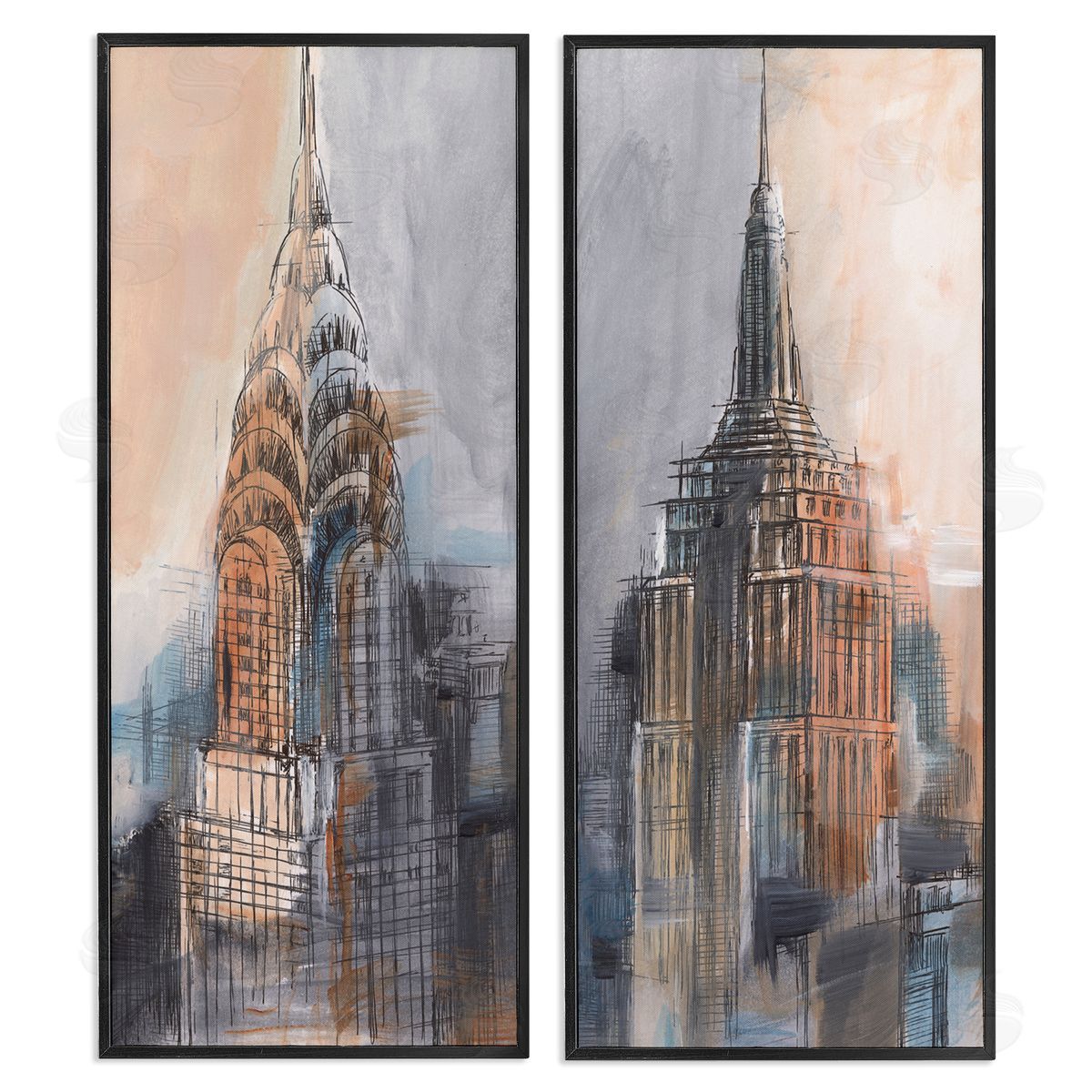 City Architecture Sketches Black Frame Print Wall Art, Home Decor by Ethan Harper