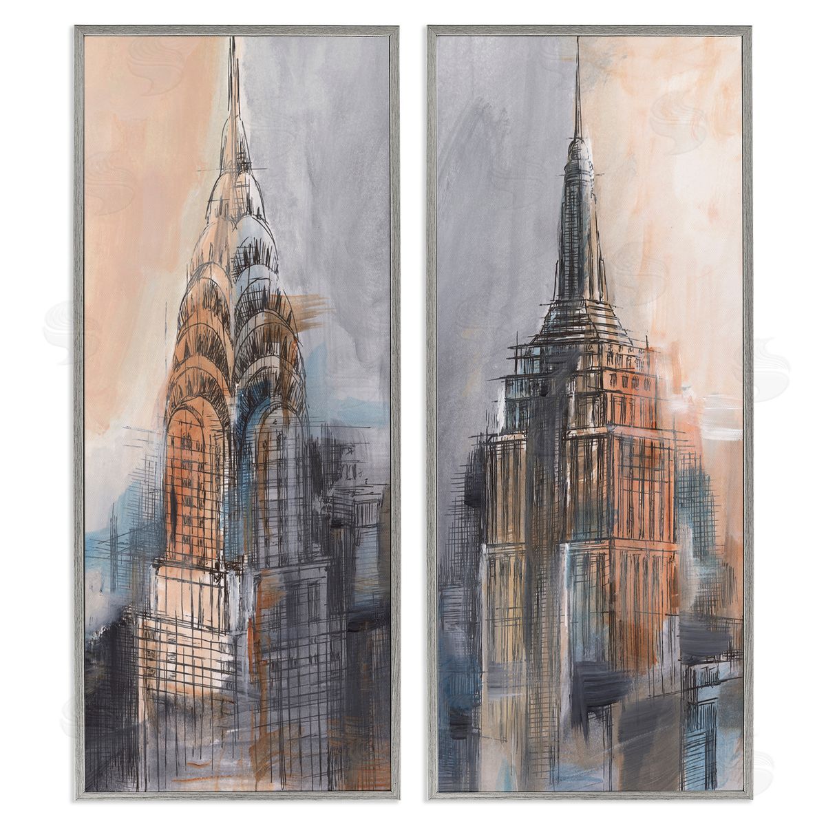 City Architecture Sketches Grey Frame Print Wall Art, Home Decor by Ethan Harper