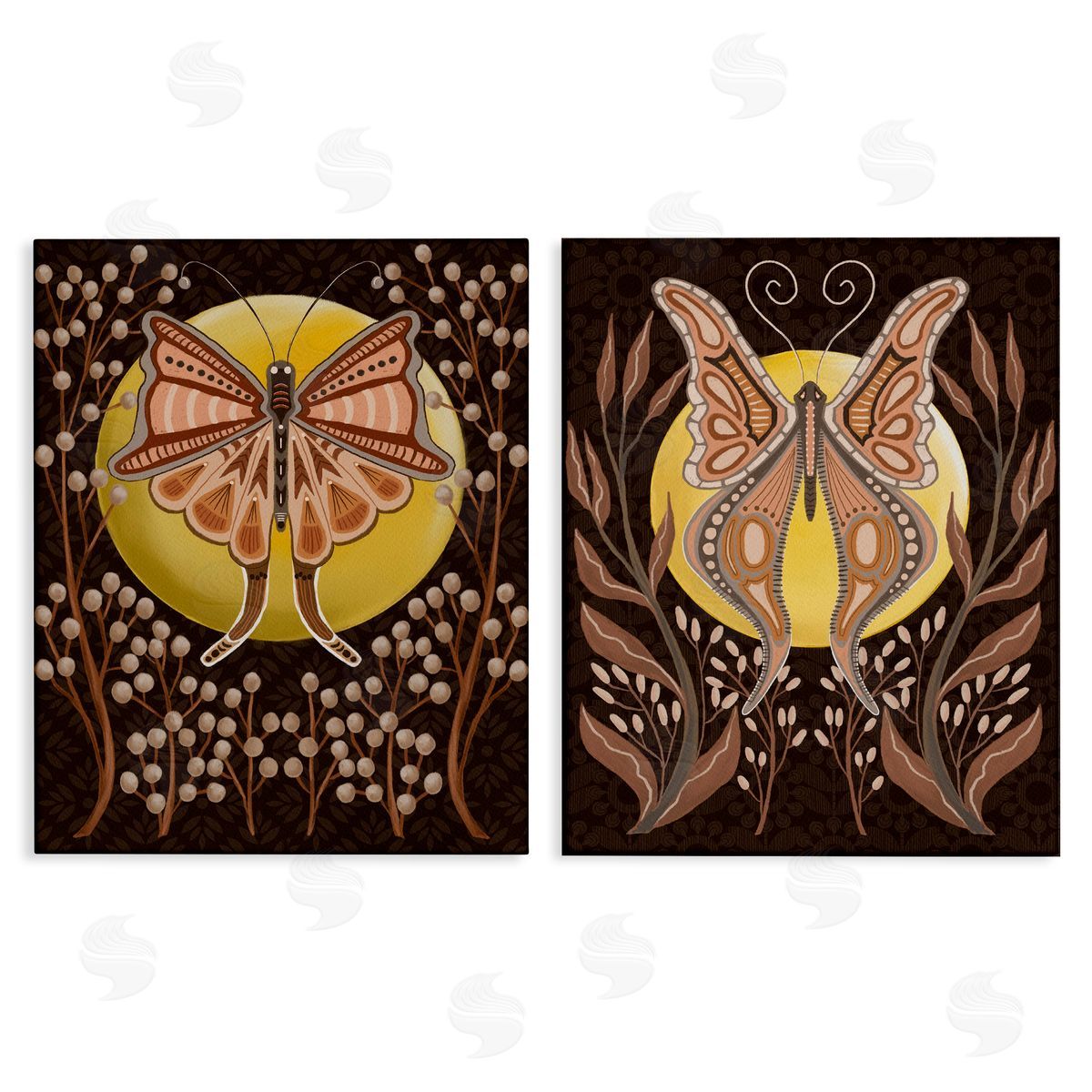 Moth & Moons in Nature Canvas Wall Art, Home Decor by Regina Moore