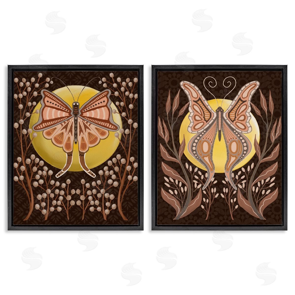 Moth & Moons in Nature Black Floating Frame Canvas Wall Art, Home Decor by Regina Moore