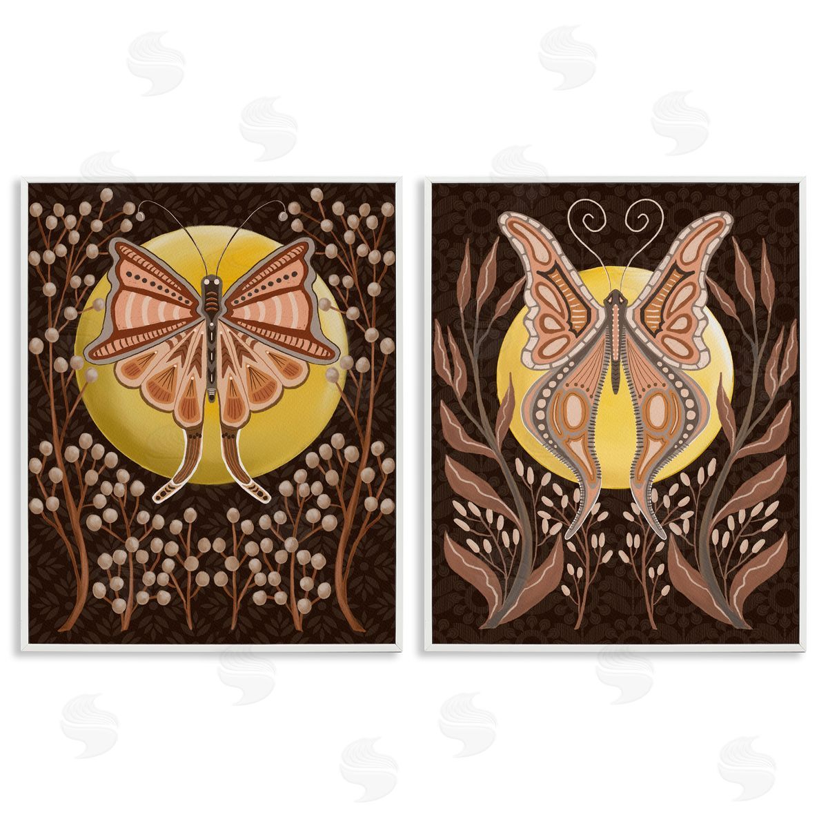 Moth & Moons in Nature White Frame Print Wall Art, Home Decor by Regina Moore