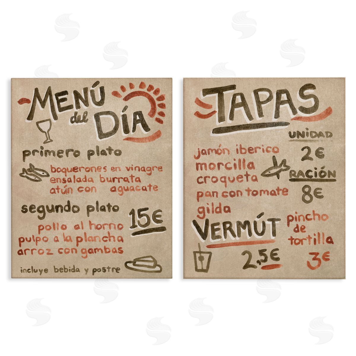 Travel Tapas Menu Canvas Wall Art, Home Decor by June Erica Vess