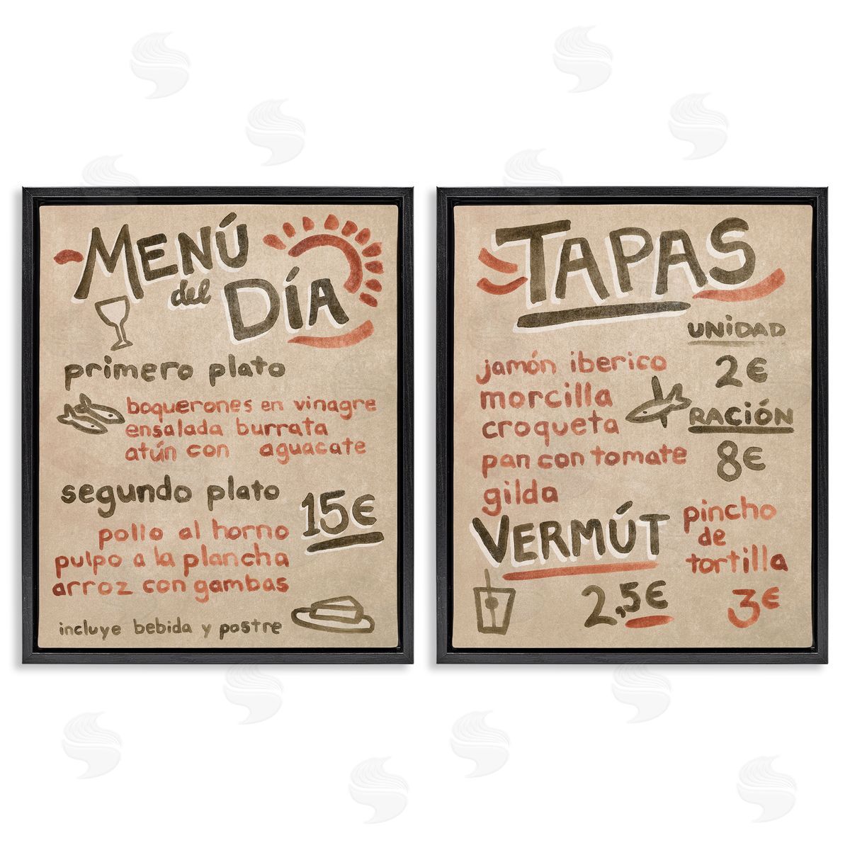 Travel Tapas Menu Black Floating Frame Canvas Wall Art, Home Decor by June Erica Vess