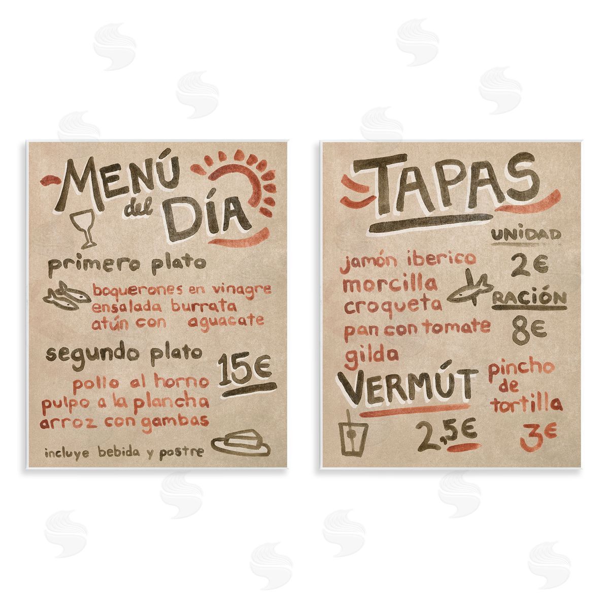 Travel Tapas Menu Wood Plaque Wall Art, Home Decor by June Erica Vess