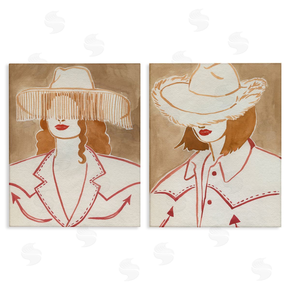 Boho Cowgirls in Hats Canvas Wall Art, Home Decor by Grace Popp