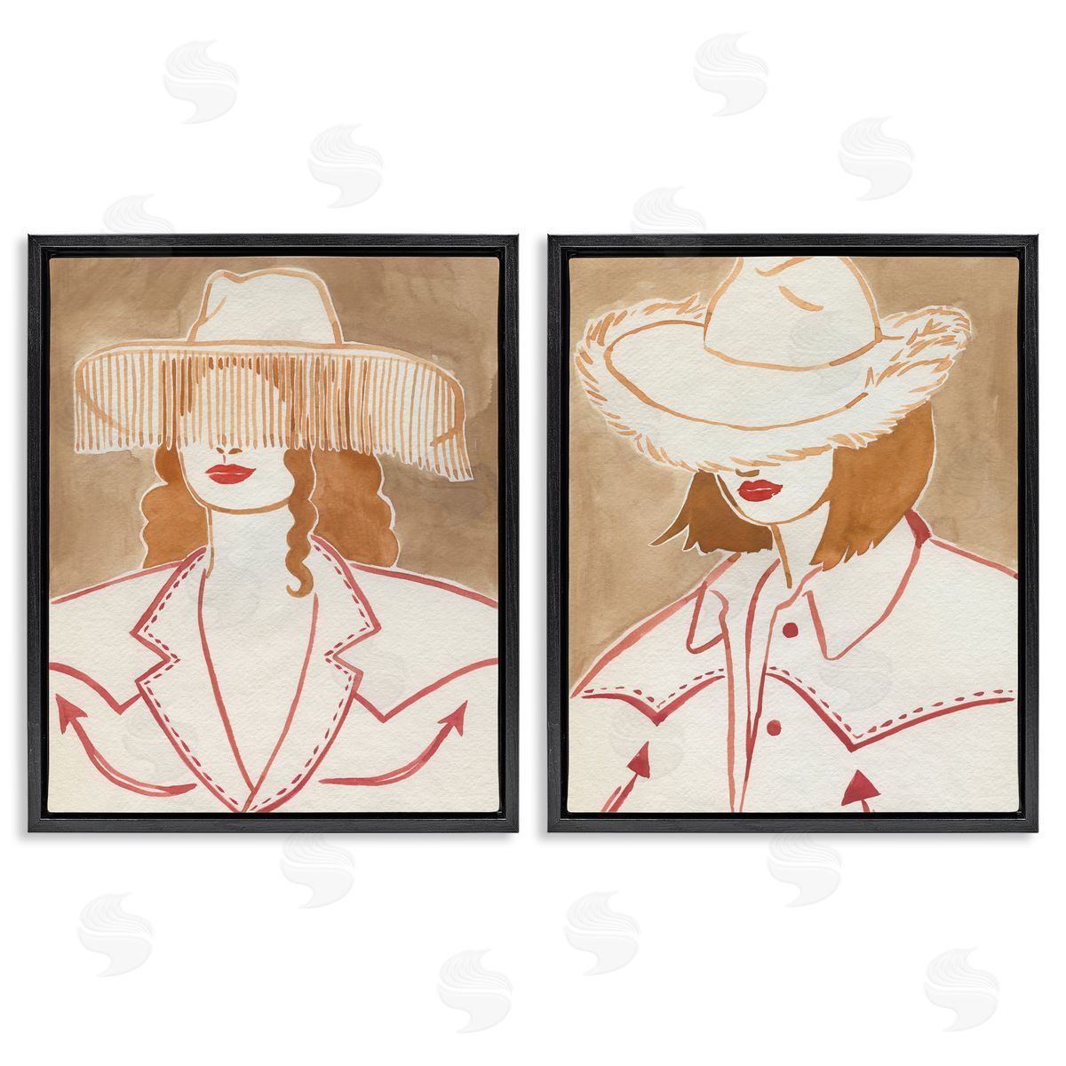 Boho Cowgirls in Hats Black Floating Frame Canvas Wall Art, Home Decor by Grace Popp